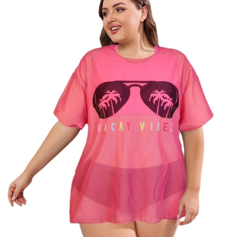 Σετ τριών τεμαχίων μαγιό με πάνω μέρος από εκτυπωμένο πλέγμα και επένδυση για το στήθος, ύφασμα πολυεστέρα με ελαστάνη