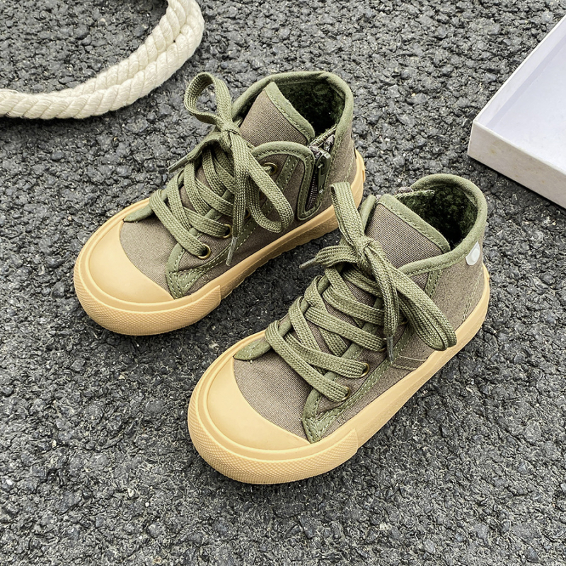 Bērnu augstas kanvas kurpes ar flīsa odai, korejiešu stila, sānu rāvējslēdzējs, gumijas zole