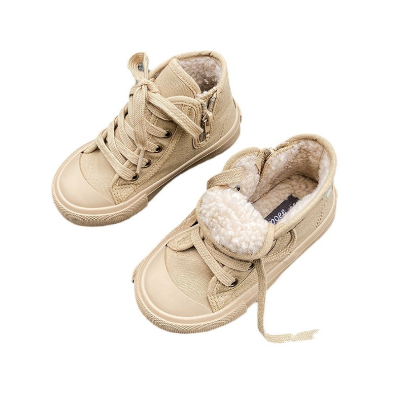 Bērnu augstas kanvas kurpes ar flīsa odai, korejiešu stila, sānu rāvējslēdzējs, gumijas zole
