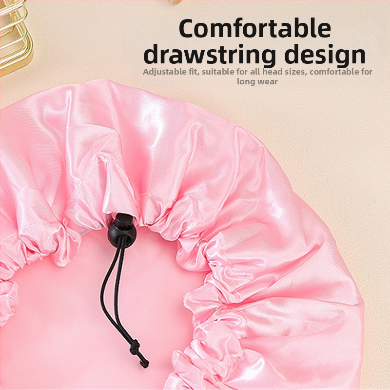 Двойнослойна душ-шапка с регулируем шнур, водоустойчива, PE материал, персонализируема