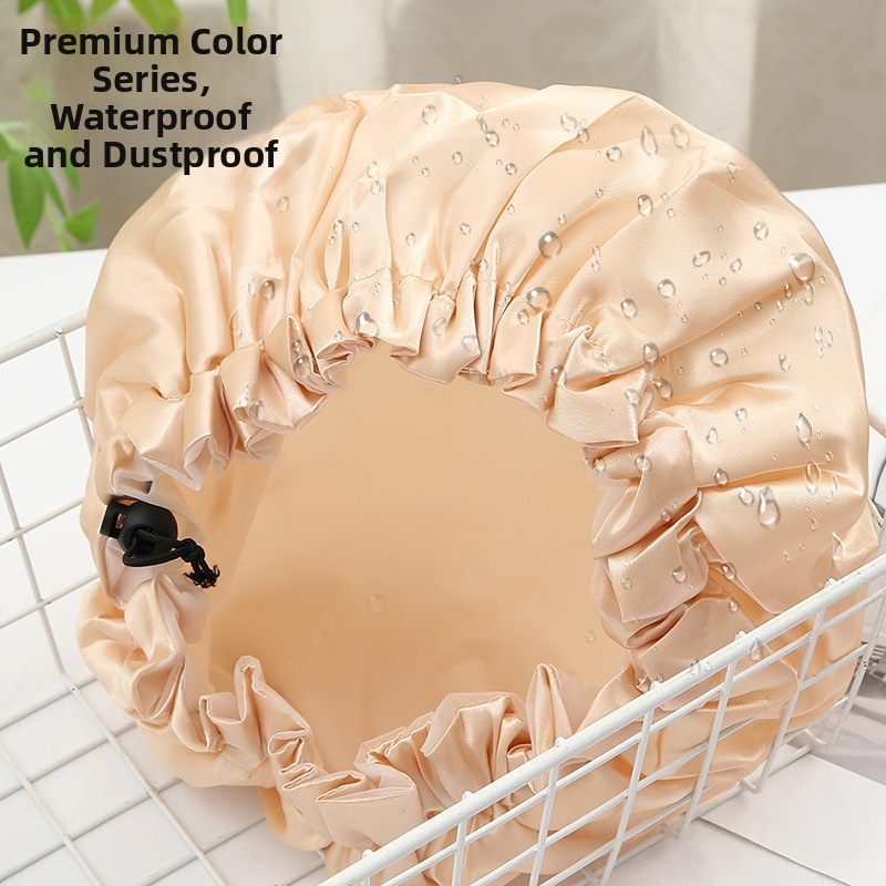 Двойнослойна душ-шапка с регулируем шнур, водоустойчива, PE материал, персонализируема