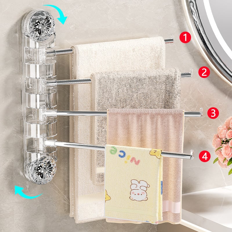 Стоманен вакуумен държач за кърпи, въртящ се, без пробиване, с множество рамена