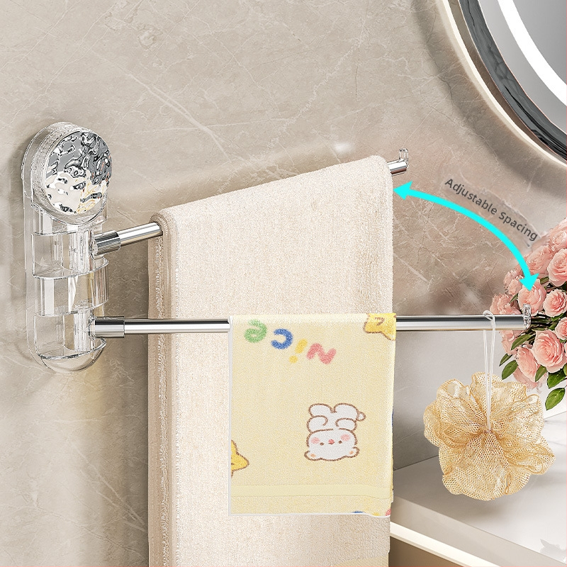 Стоманен вакуумен държач за кърпи, въртящ се, без пробиване, с множество рамена