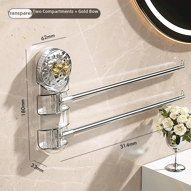 Стоманен вакуумен държач за кърпи, въртящ се, без пробиване, с множество рамена