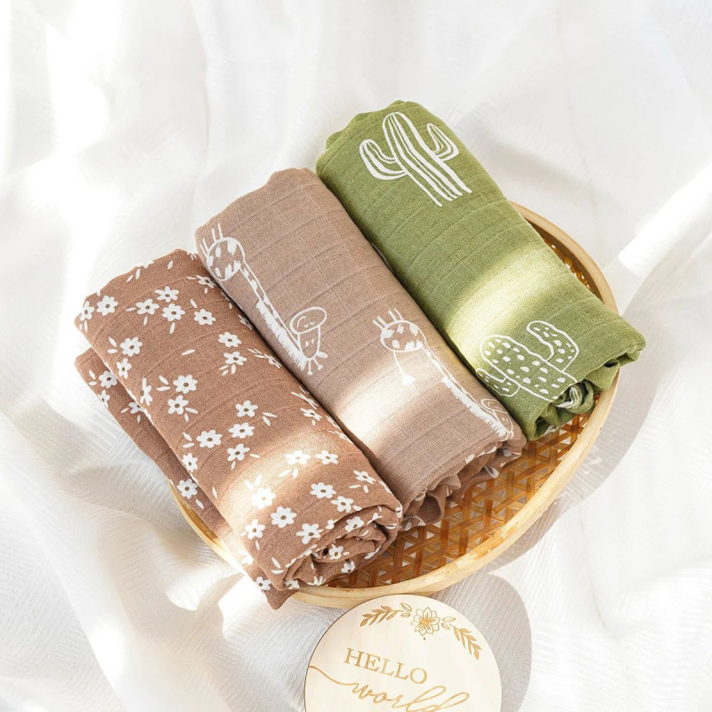 Кърпа за увиване от бамбуково влакно, 2 слоя, 3 части, за новородени