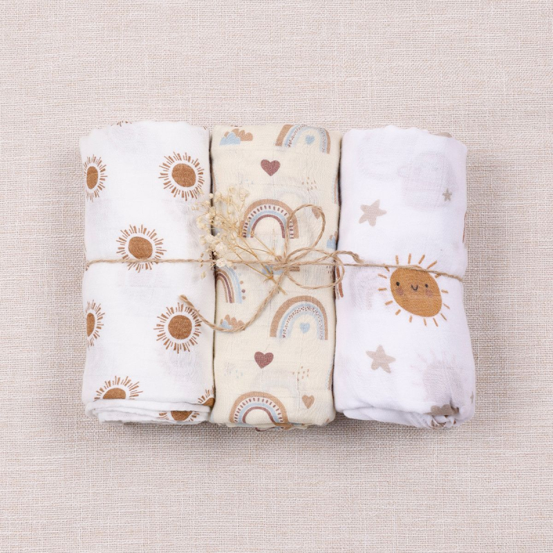 Кърпа за увиване от бамбуково влакно, 2 слоя, 3 части, за новородени