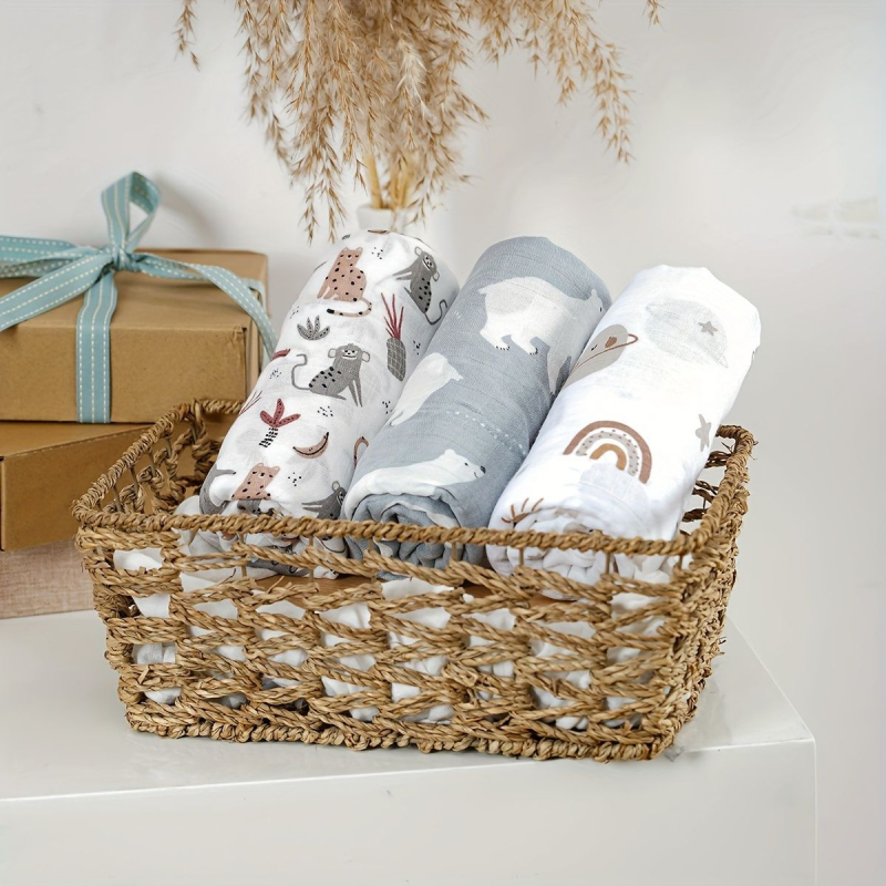 Кърпа за увиване от бамбуково влакно, 2 слоя, 3 части, за новородени