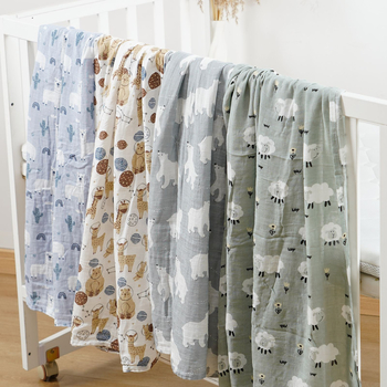 Бебешки 4‑частов комплект за баня, бамбуково‑памучна марля, двуслойна, за новородени (0–12 месеца), мотиви животни/карикатури/цветя, подходящ за лято, пролет и есен