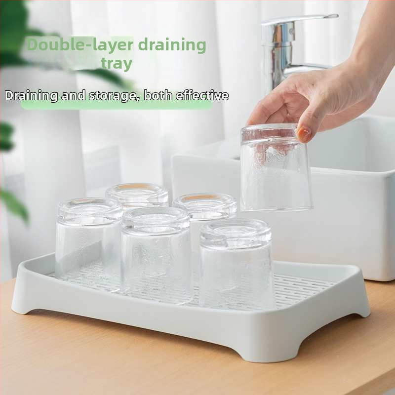 Пластмасов държател за чаши за чай с обратен дренаж, кухненски организатор за съхранение на съдове
