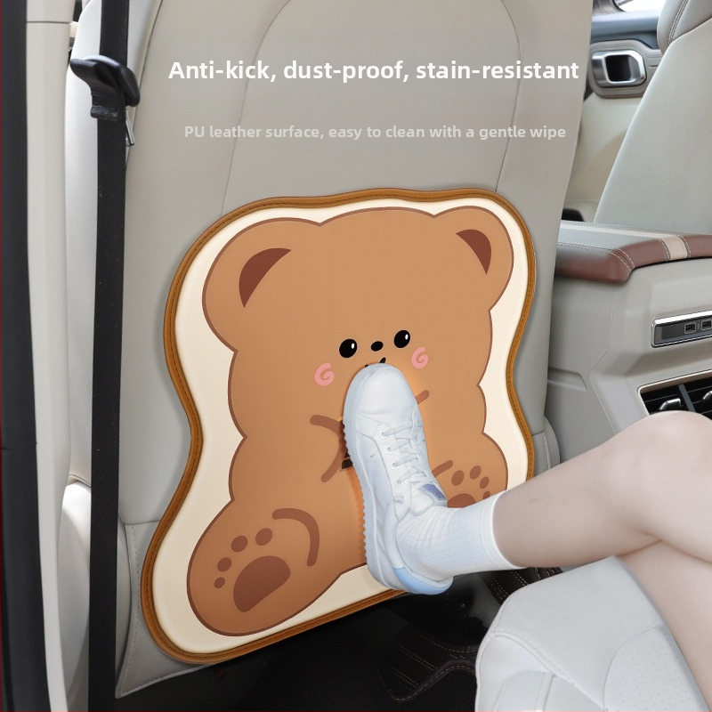 FASTRIDER Универсален предпазител за автомобилна седалка за деца – Органайзер за задната седалка с карикатурен модел, PU материал, пълнеж от пяна, с лого