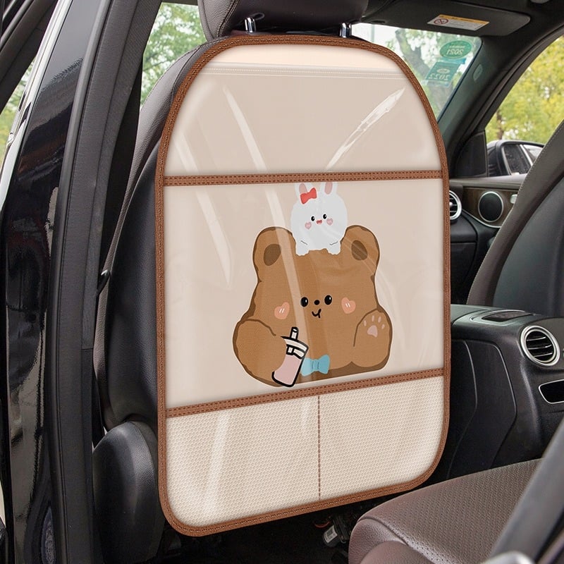 FASTRIDER Universālais auto sēdekļa aizsargs bērniem – Aizmugures sēdekļa organizētājs ar karikatūras rakstu, sūklīša pildījums, PU materiāls, ar logotipu