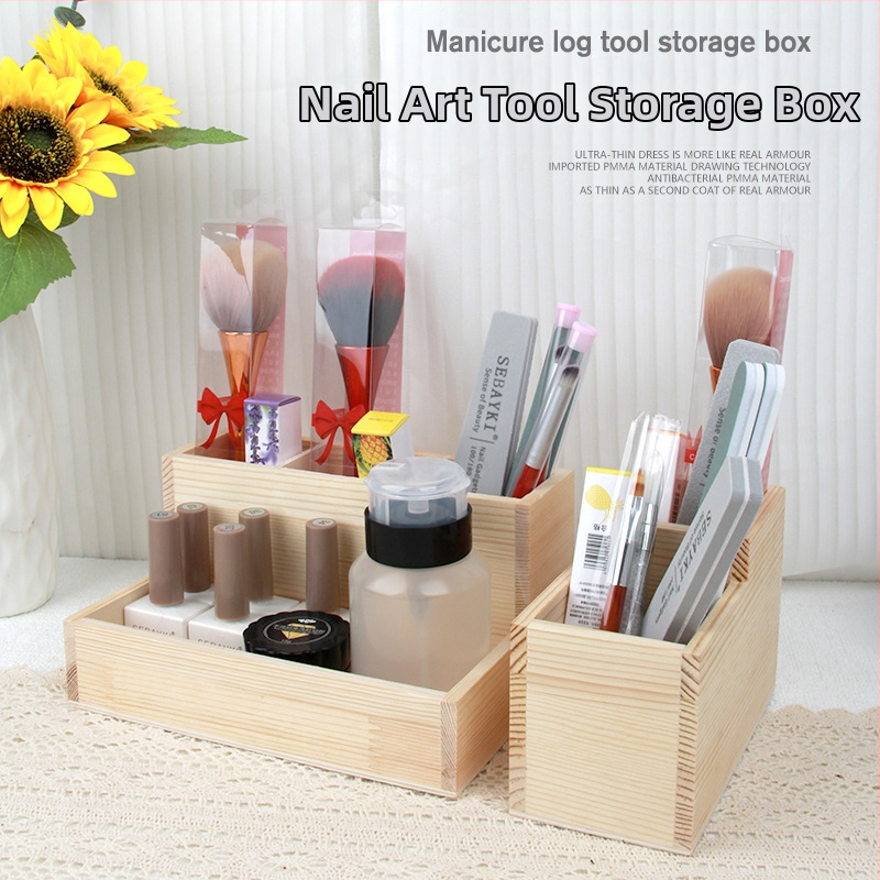 Σετ εργαλείων μανικιούρ — ιαπωνικού στυλ ξύλινο επιτραπέζιο κουτί αποθήκευσης, θήκη για γέλ πεν, οργανωτής βούρτσας σκόνης, 0,16 kg
