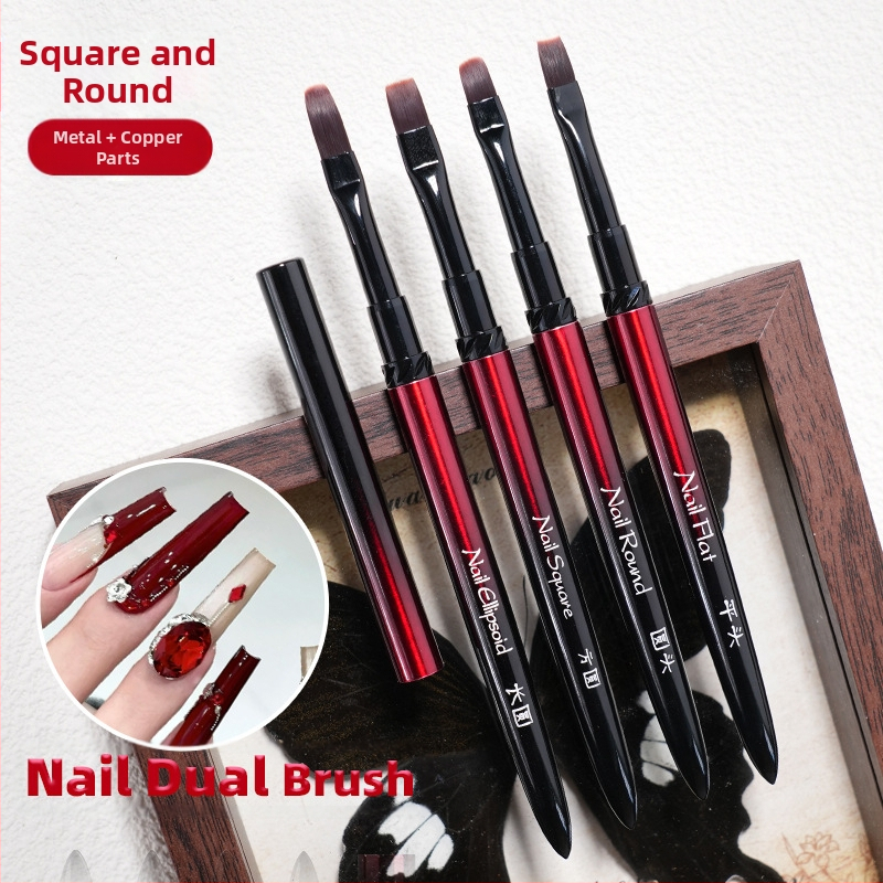 Набор за маникюр: четки за нанасяне на гел с глави плоска, кръгла, квадратна и овална; 4 бр. четки; дълги метални дръжки; фототерапевтична писалка