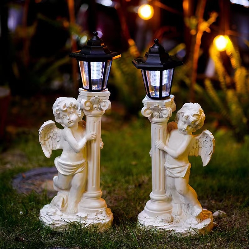 Ηλιακό φως με Άγγελο σε Ρωμαϊκή στήλη για εξωτερικό κήπο – ρητίνη, χαρακτική, Δώρα Διαφήμισης, Επιχειρηματικό Δώρο