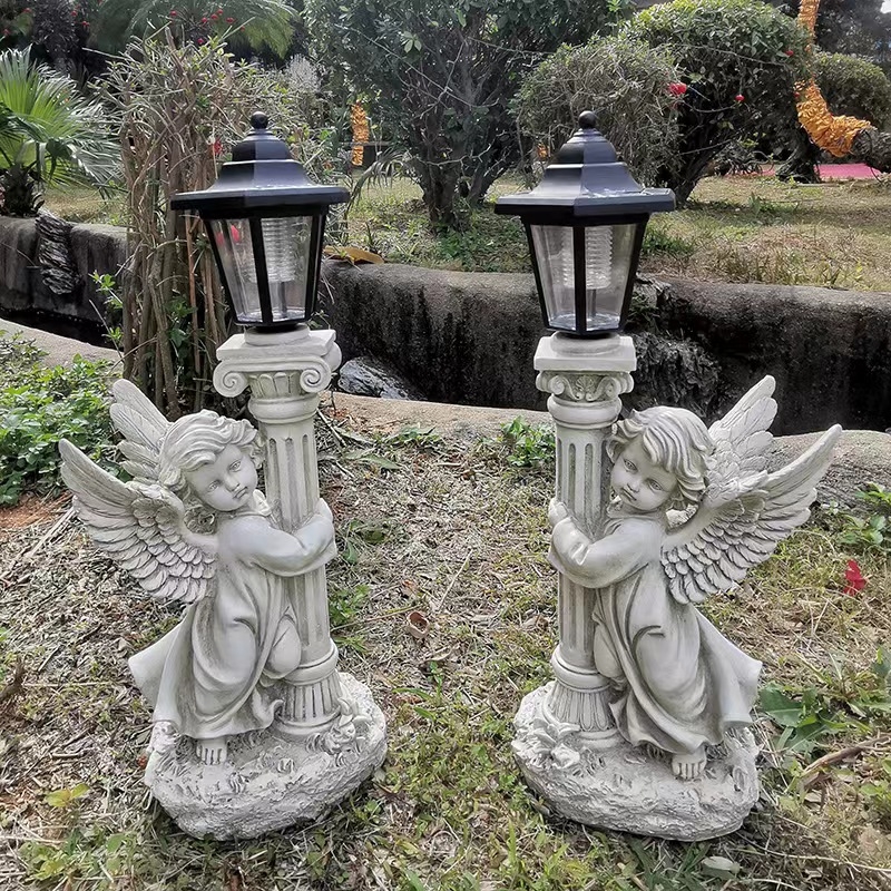 Ηλιακό φως με Άγγελο σε Ρωμαϊκή στήλη για εξωτερικό κήπο – ρητίνη, χαρακτική, Δώρα Διαφήμισης, Επιχειρηματικό Δώρο