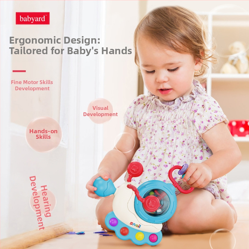 Комплект бебешки дрънкалки с карикатурни животни (слон и охлюв) – пластмасов, за деца 0–2 г, интерактивна игра родител-дете