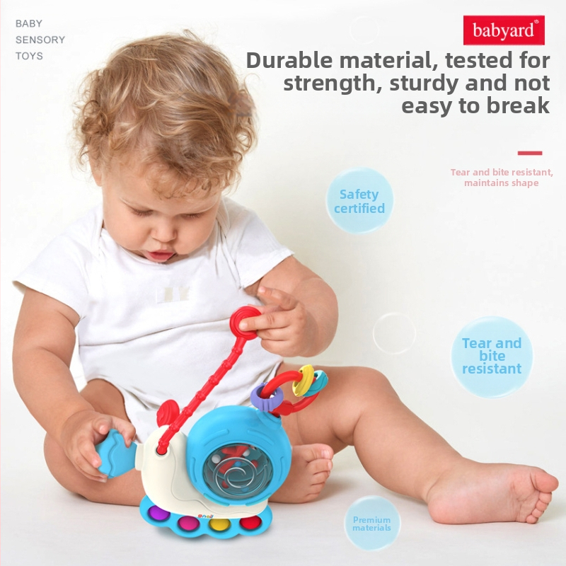 Комплект бебешки дрънкалки с карикатурни животни (слон и охлюв) – пластмасов, за деца 0–2 г, интерактивна игра родител-дете