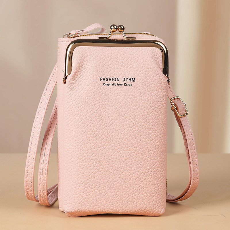 Γυναικεία τσάντα ώμου με υφή lychee, PVC θήκη για κινητό, πολυλειτουργική με μεγάλη χωρητικότητα, κατακόρυφος τετράγωνος στυλ, αστικός μινιμαλιστικός στυλ
