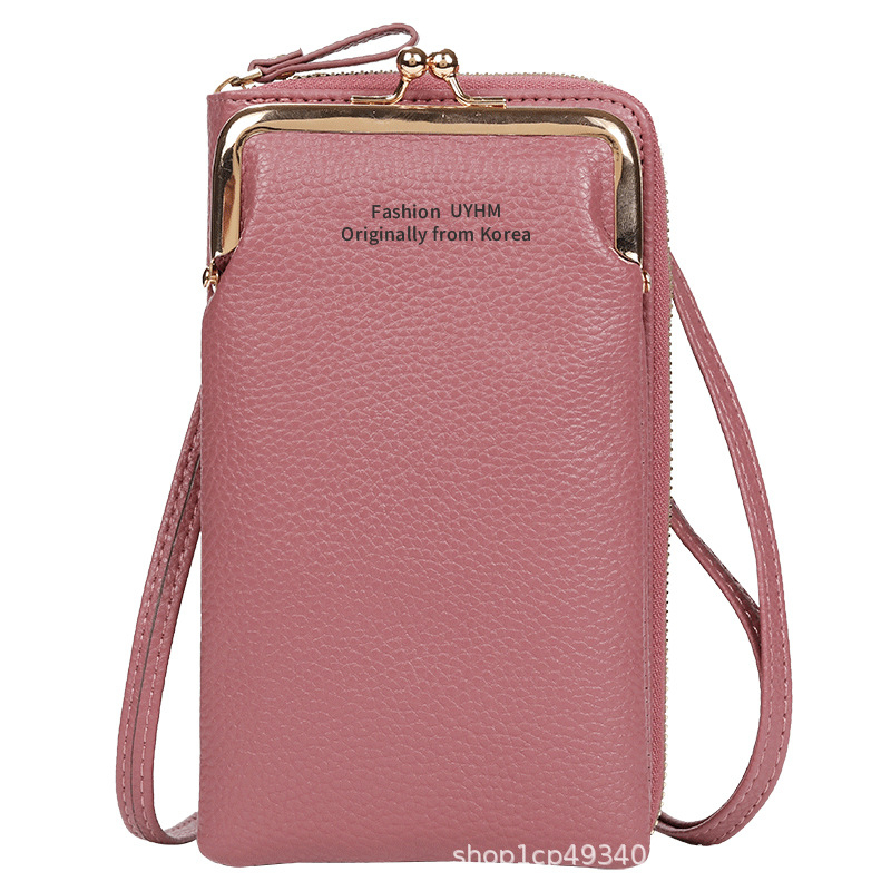 Γυναικεία τσάντα ώμου με υφή lychee, PVC θήκη για κινητό, πολυλειτουργική με μεγάλη χωρητικότητα, κατακόρυφος τετράγωνος στυλ, αστικός μινιμαλιστικός στυλ