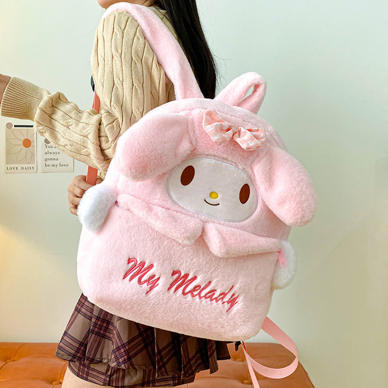 Плюшена раница за училище със свеж и сладък стил, отваряне с цип, подплата от полиестер, дишаща, износоустойчива и защита срещу кражба