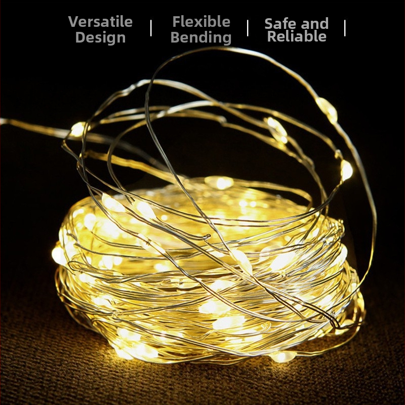 Соларен външен LED низ от медна жица, IP65 водоустойчив, 50 LED, дистанционно управление, празнична украса за дърво