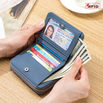 Ženski novčanik od prave kože – japanskog stila, gornja sloja teleće kože, bi-fold, RFID, velika kapaciteta, podstava od poliestera