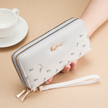 Portofel lung pentru telefon, stil coreean, embossat în culoare bloc, numeroase buzunare pentru carduri, PU material, imprimeu floral, căptușeală din piele sintetică, impermeabil, 2024