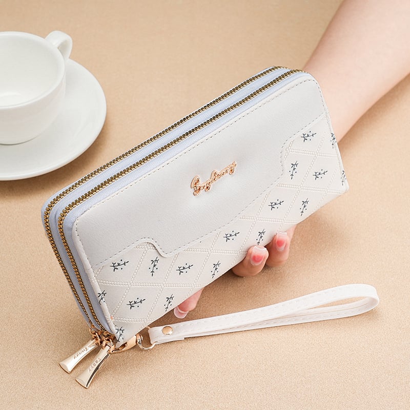 Portofel lung pentru telefon, stil coreean, embossat în culoare bloc, numeroase buzunare pentru carduri, PU material, imprimeu floral, căptușeală din piele sintetică, impermeabil, 2024