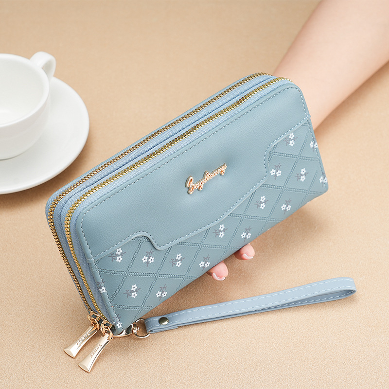 Portofel lung pentru telefon, stil coreean, embossat în culoare bloc, numeroase buzunare pentru carduri, PU material, imprimeu floral, căptușeală din piele sintetică, impermeabil, 2024