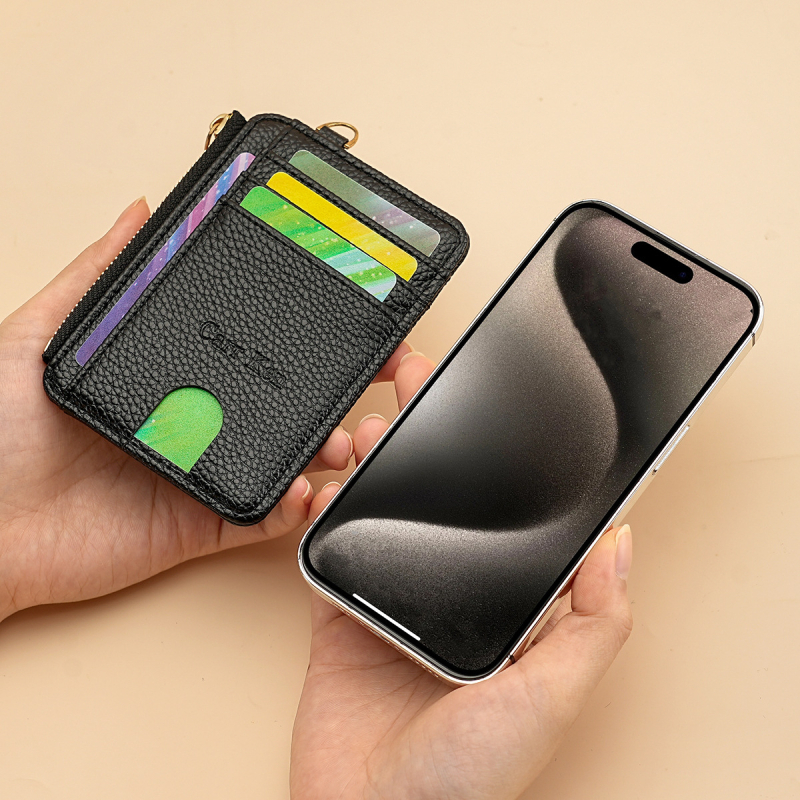 CarrKen ultra viegls PU kartes turētājs ar Lychee-grain tekstūru un poliestera odere