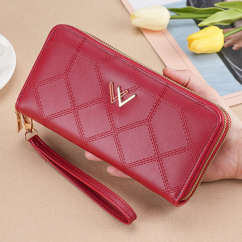 Женски портфейл от PU кожа, ципово затваряне, ромбичен дизайн, клип за банкноти, множество отделения, модел SLW-609