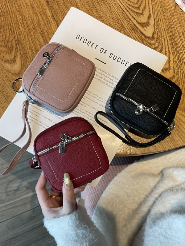 Mali novčanik za kovanice od prirodne kože, gornji sloj teleće kože, 1 preklop, gradski minimalistički stil