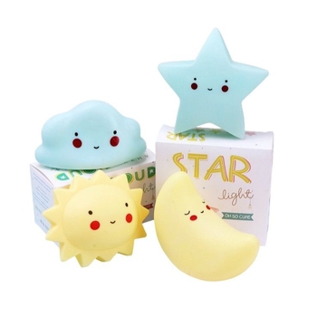 Нощна лампа с еднорог, петзвездна звезда и Thunder Dragon Tyrannosaurus Rex – батерийно захранване, пластмасов абажур, бутонен превключвател, 3D геометричен карикатурен дизайн, ≤36V