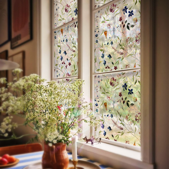 Funlife αυτοκόλλητα παραθύρων με υδατικά λουλούδια και φυτά, PVC, ηλεκτροστατική κόλλα, σκανδιναβικό στυλ, διαφανή υψηλής ευκρίνειας, SE827