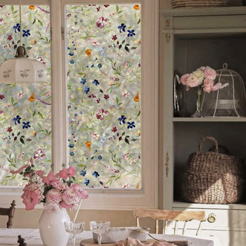 Funlife αυτοκόλλητα παραθύρων με υδατικά λουλούδια και φυτά, PVC, ηλεκτροστατική κόλλα, σκανδιναβικό στυλ, διαφανή υψηλής ευκρίνειας, SE827