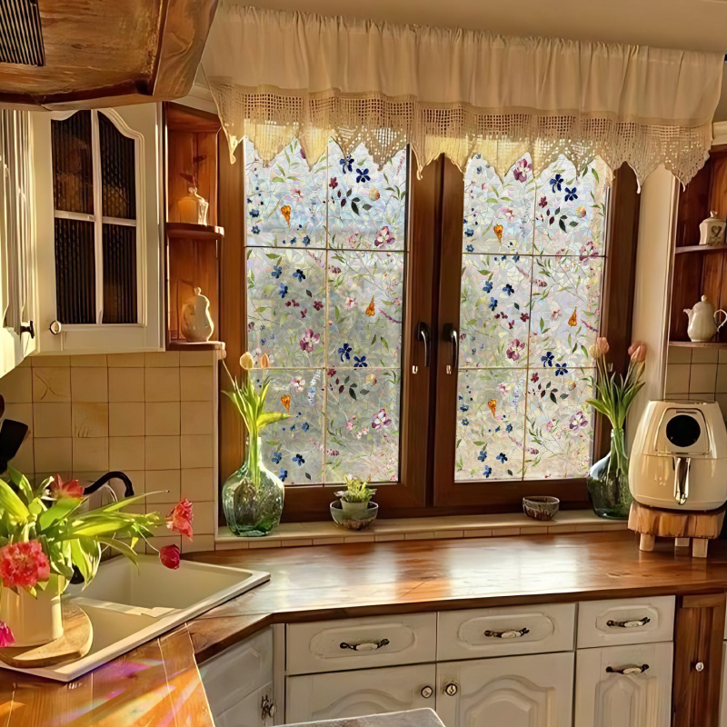 Funlife αυτοκόλλητα παραθύρων με υδατικά λουλούδια και φυτά, PVC, ηλεκτροστατική κόλλα, σκανδιναβικό στυλ, διαφανή υψηλής ευκρίνειας, SE827