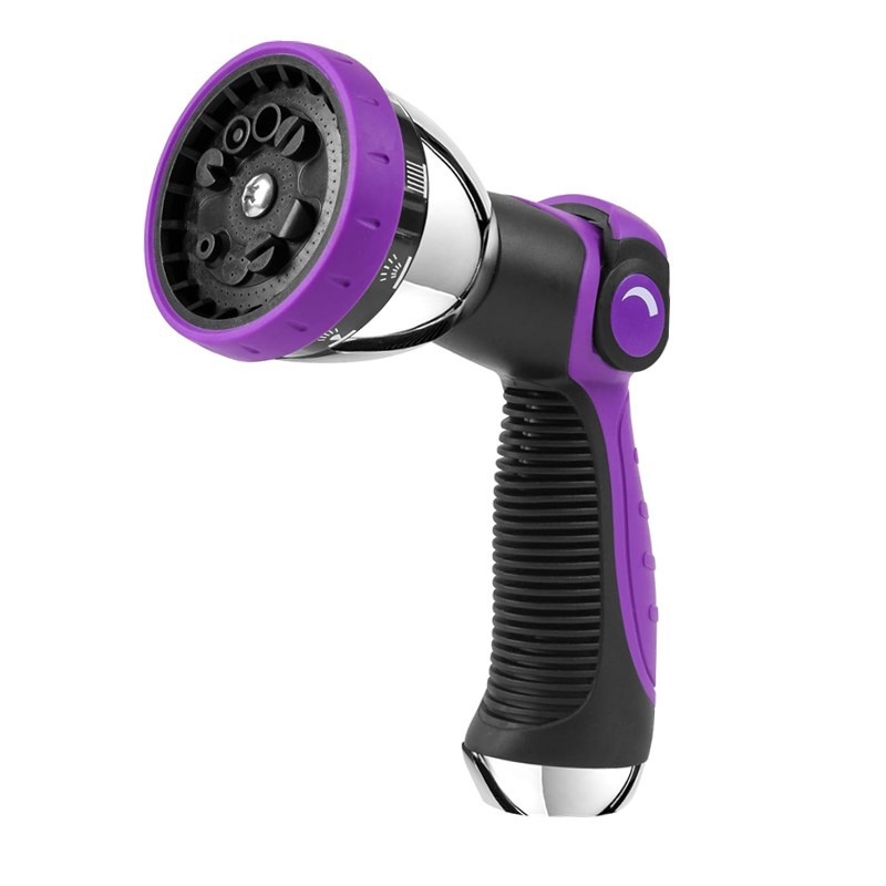 Augstas darba spiediena dārza ūdens pistole, galva no cinka sakausējuma, rokturis ar gumijas pārklājumu, izsmidzināšanas attālums 12 m, ūdens spiediens 8 kg, svars 0.4 kg