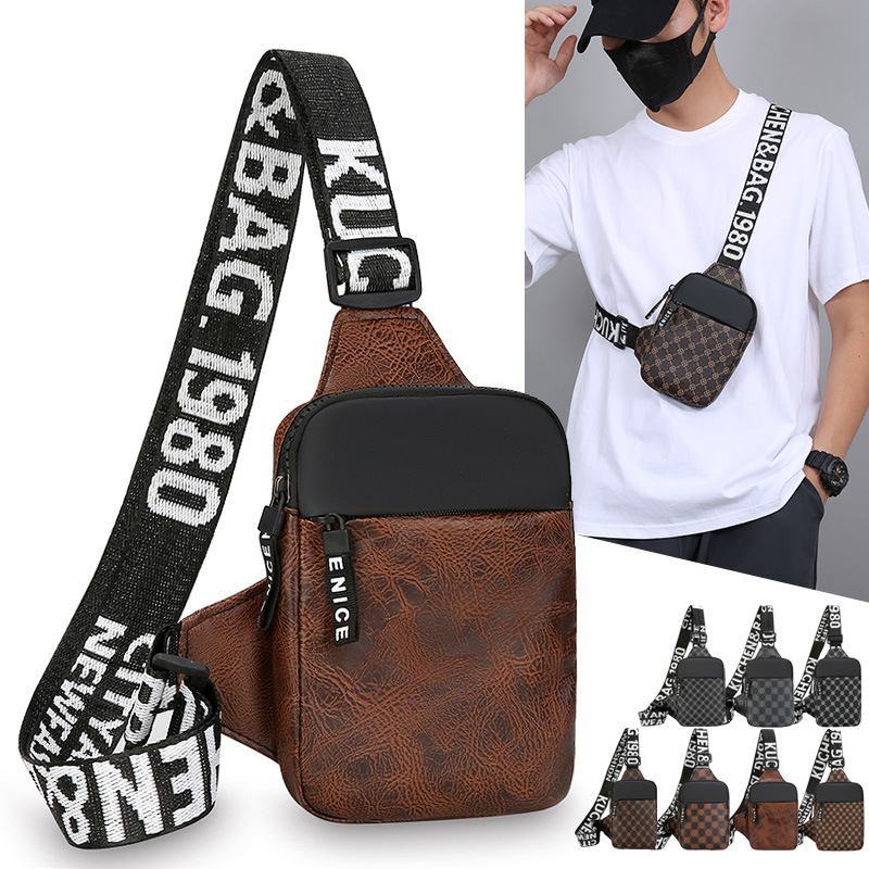 Vīriešu krūšu soma - PU materiāls, poliestera iekšējā odere, rudens 2024, ikdienas lietošana