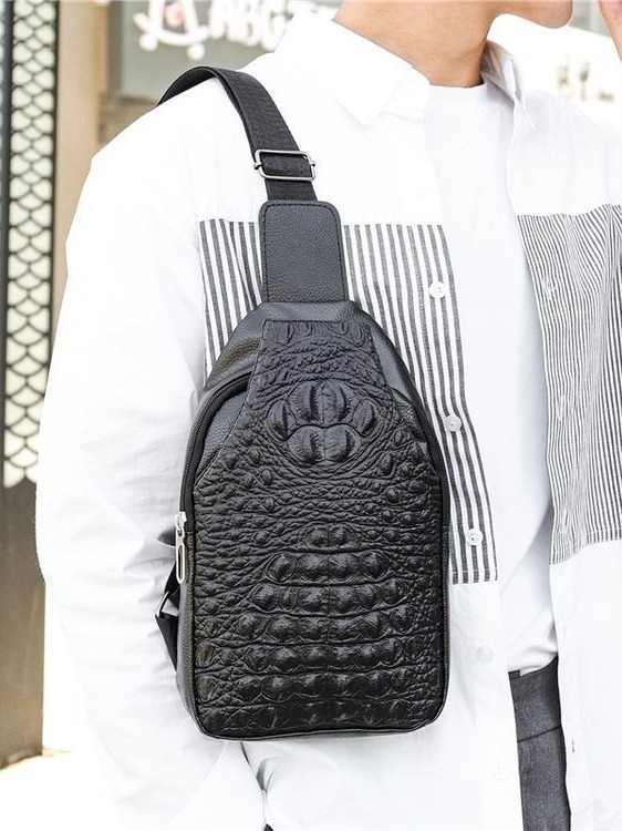 Geantă crossbody pentru bărbați, material PU, impermeabilă, model geometric, căptușeală din poliester