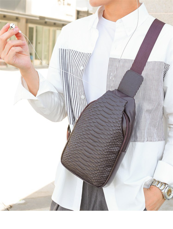 Geantă crossbody pentru bărbați, material PU, impermeabilă, model geometric, căptușeală din poliester