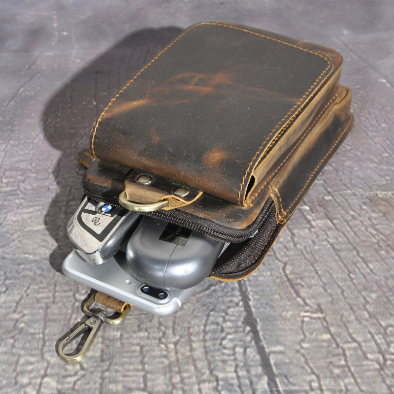 Vīriešu krūšu soma no Crazy Horse īstas ādas, ielas stila, ikdienas lietošanai, ar āķi