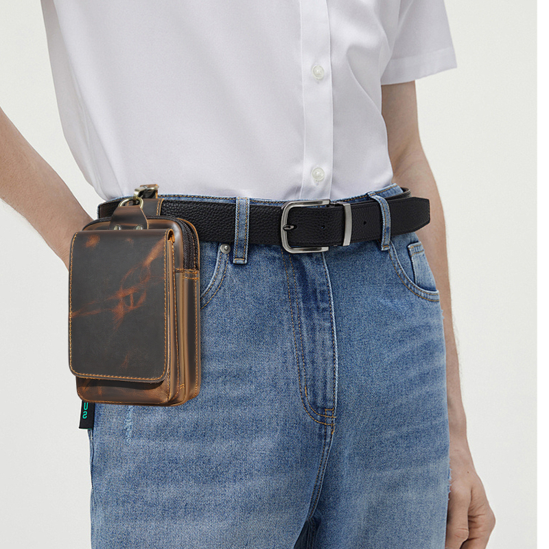 Vīriešu krūšu soma no Crazy Horse īstas ādas, ielas stila, ikdienas lietošanai, ar āķi