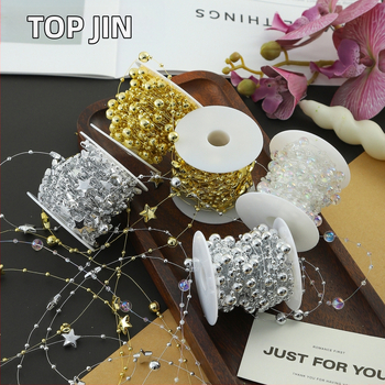 Διακοσμητική αλυσίδα με λουλουδένια μαργαριάρια - σχήματος αστεριού, πλαστικό, 10 μ. ρολό, μάρκα Shangjin, για DIY τσάντες