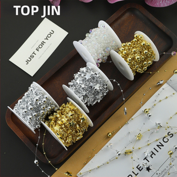 Διακοσμητική αλυσίδα με λουλουδένια μαργαριάρια - σχήματος αστεριού, πλαστικό, 10 μ. ρολό, μάρκα Shangjin, για DIY τσάντες