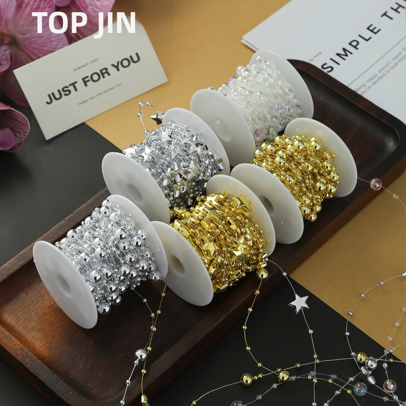 Декоративна лента с цветни перли и звезди — пластмасова, 10 м ролка, марка Shangjin, за DIY чанти