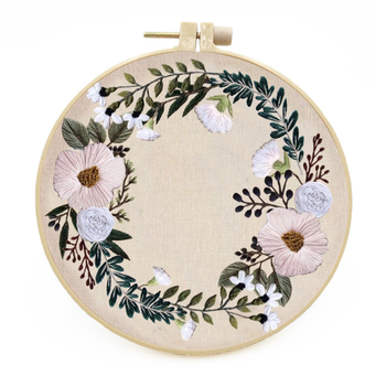 Комплект за платнена бродерия с цветя, стил модерен минимализъм; материали: памук и лен; модел: цветя/трева/листа; категория: комплект за бродерия; тип бродерия: друг