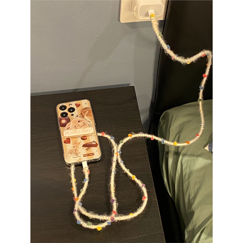 Защитен кабелен калъф за USB кабел – ръчно изработен плюшен дизайн от вълнени топчета, зимна атмосфера, съвместим с iPhone, Android и Type-C кабели