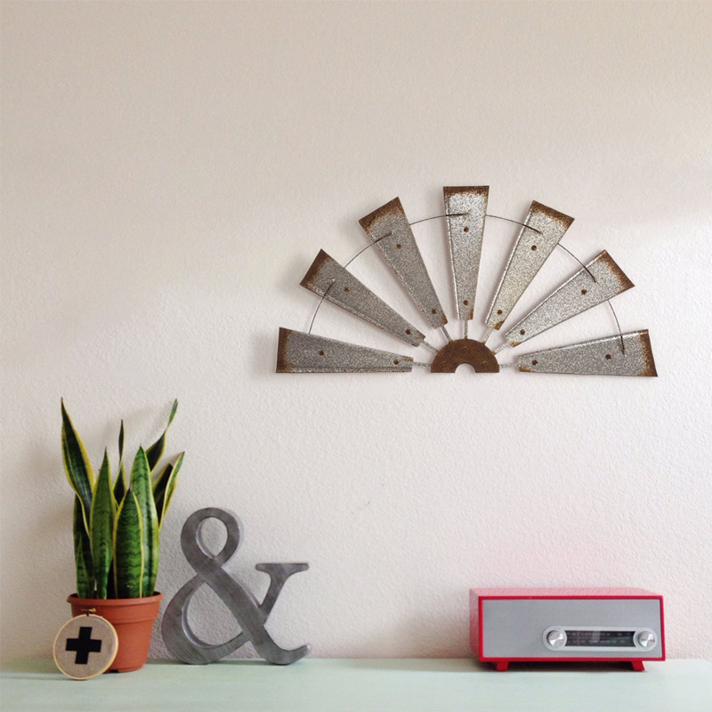 Метална стенна декорация във форма на ветрена мелница, силует от желязо, модерен минималистичен стил