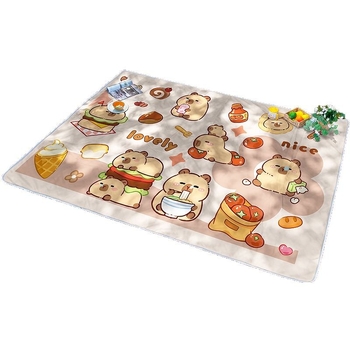 Пикник подложка с карикатурна капибара — преносима за къмпинг и открито; водоустойчива подплата от алуминиево фолио; Oxford плат; стил: карикатура; пускане: пролет 2022