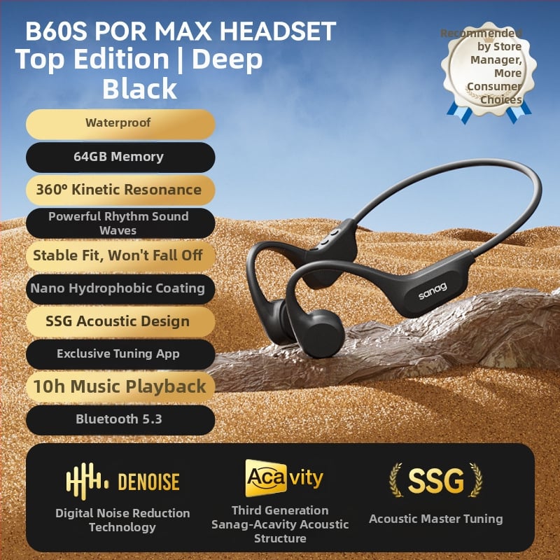 sanag Bluetooth слушалки със костна проводимост, IPX8 водоустойчиви, Bluetooth 5.3, обхват 10 м, живот на батерията 4–8 ч, двустранно стерео